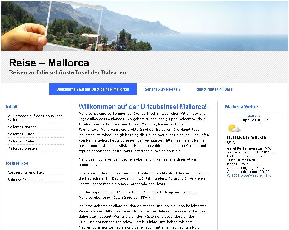 Website Reise Mallorca
