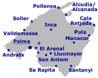 Mallorca Karte mit wichtigen St&auml;dten