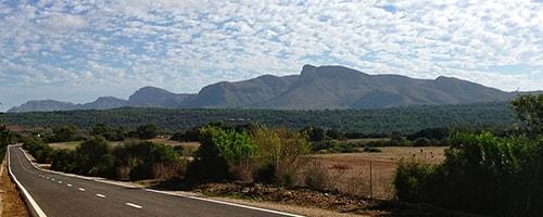 Hintergrund Serra de Tramuntana und Vordergrund Strasse