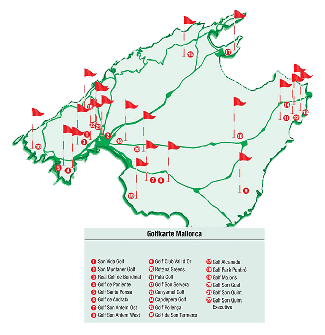 Karte aller Golfplätze auf Mallorca